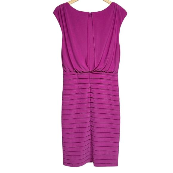 Adrianna Papell Cowlneck Shutter Pleated Sheath Dress Flamingo Pink Size 6 - Picture 2 of 8
